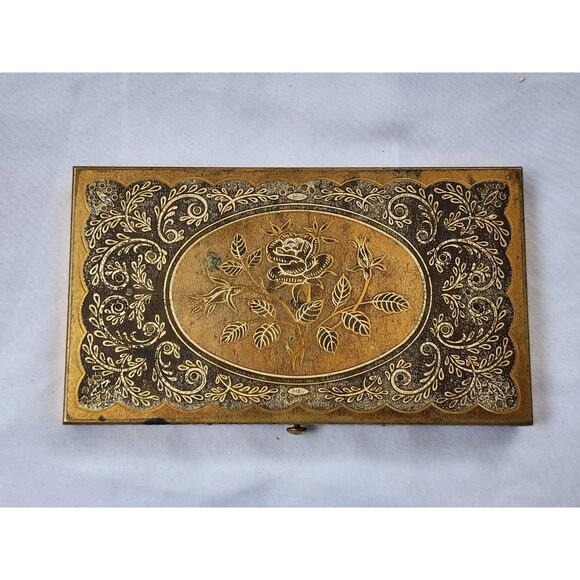 1940s Volupte Style Vintage 24k Gold Plated Flowers Scrolls Cigarette Card Case - Picture 1 of 4
